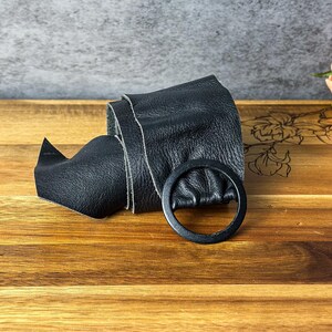Vintage Black Leather Belt for Women Karl Olsen Genuine Leather Belt with Round Buckle Made in England Accessory
