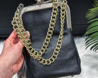 バッグ Coach Bonnie Kisslock Satchel Chain Bag Vintage Bonnie Cashin Kisslock Bag 1960s Black Leather Tote
