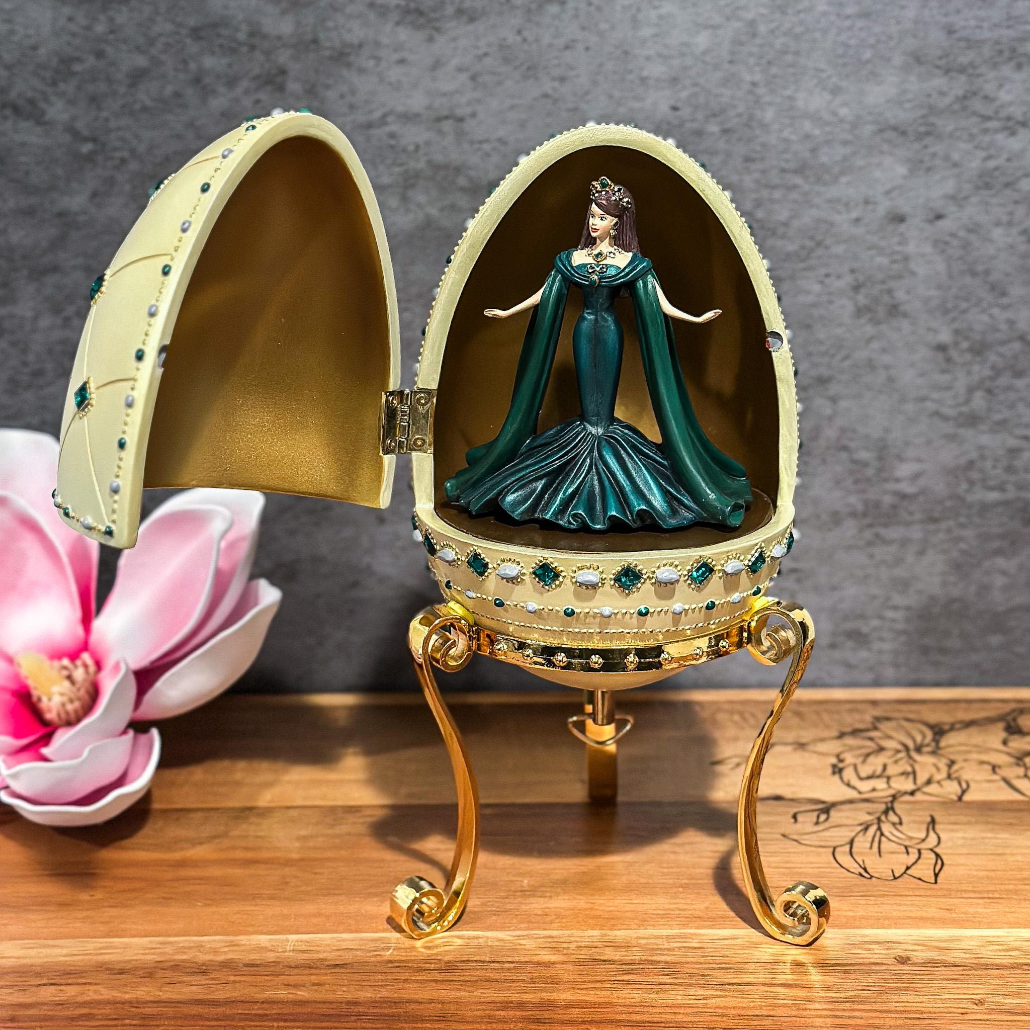 Vintage Barbie Empress of Emeralds Resin Egg Music Box - 2000