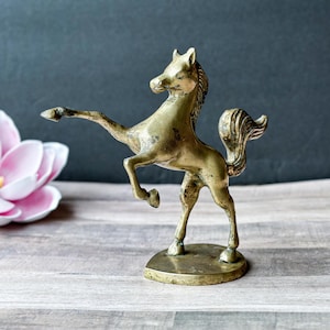 Vintage Brass Rearing Horse Figurine Rearing Horse Statue Collectible Antique Brass Decor Horse Figurine Rustic Brass Horse Sculpture