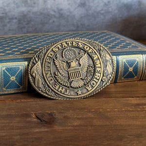 1976 Tony Lama Leather Oval Belt Buckle Embroidered Eagle Patriotic Signed Tony Lama Buckles - Etsy main image 3