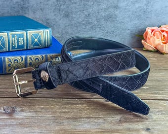 Kurt Geiger Black Velvet Belt Size M/L, Designer Velvet Dress Belt, Elegant Evening Accessory with Eagle Buckle