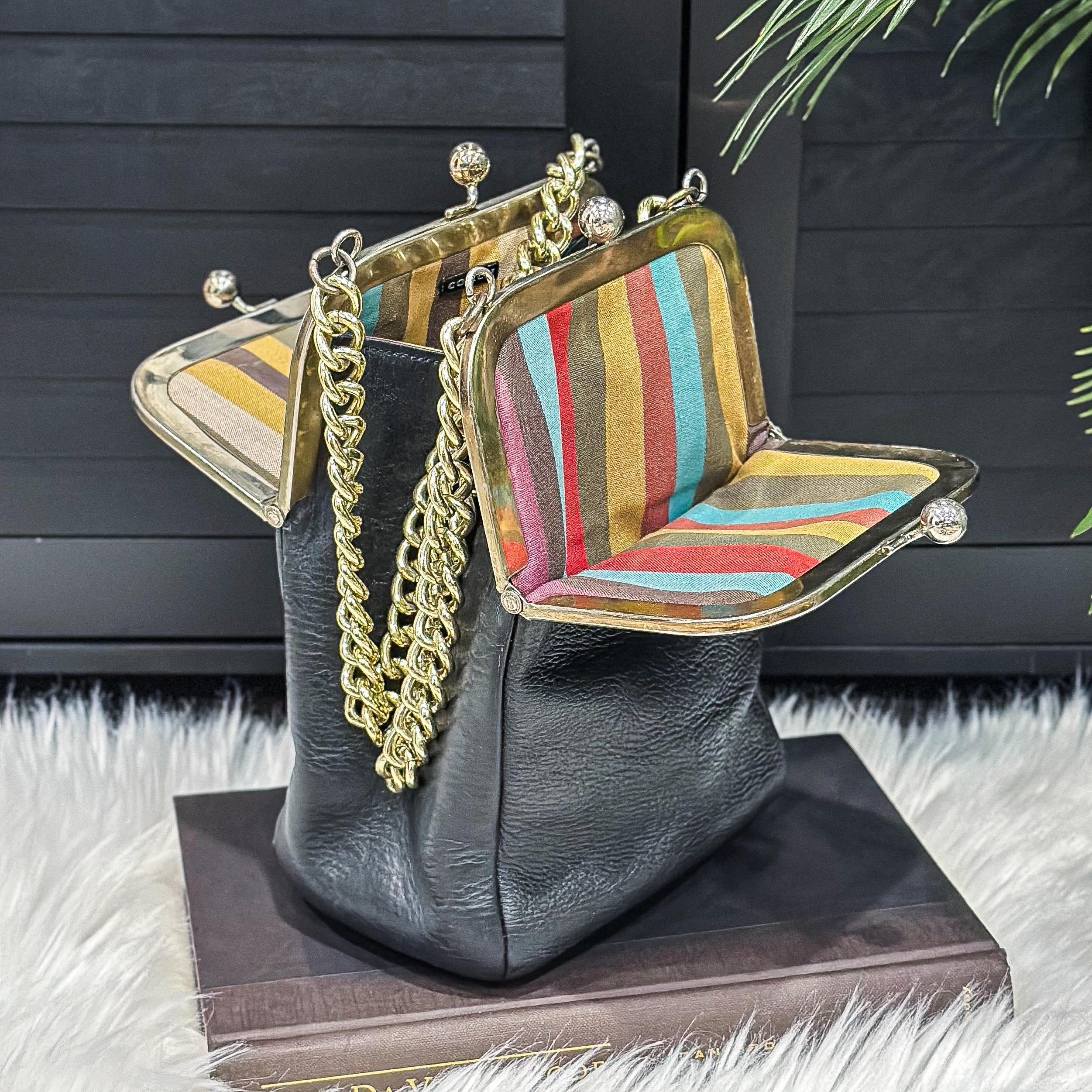 Vintage Bonnie Cashin Kisslock Bag 1960s Black Leather Tote