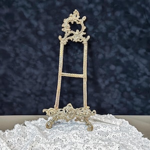 Vintage Style Brass Easel Stand – Ornate Antique Display Frame Holder – Wall Hanging Option – Missing Back Leg – 17.5&quot; Tall