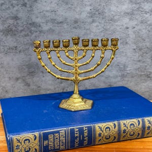 Vintage Mini Brass Menorah - Handcrafted Hanukkah Candle Holder