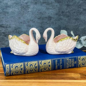 Vintage Lenox Pink Swan Trinket Dishes - Gold Trim Vanity Decor - Made in USA