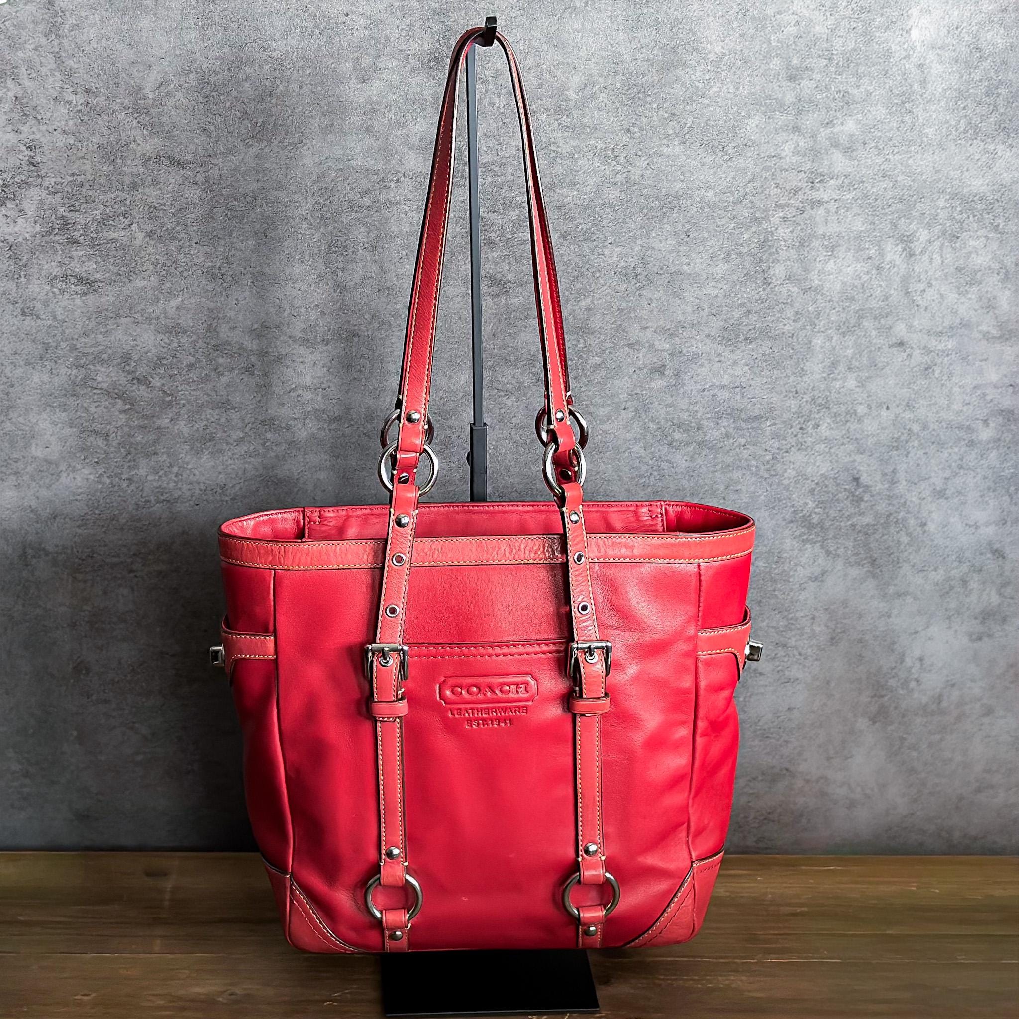 Y2K Coach Red Leather Shoulder Bag, Vintage Tote Purse F11524
