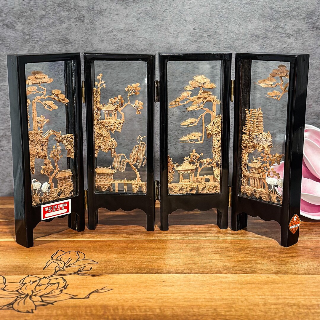 Vintage Japanese Cork Diorama Handcrafted Sculpture Wood Carving ...