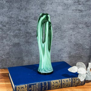 Vintage Green Swung Glass Vase: Mid-Century Modern Art Glass