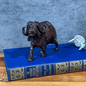 Vintage Ironwood Water Buffalo Figurine Hand Carved Wooden Animal Sculpture Fine Art Wildlife Decor Rustic Farmhouse Accent