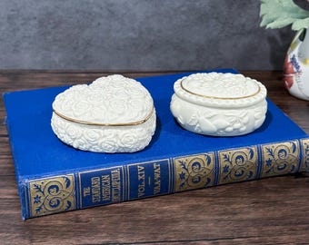 Vintage Lenox Porcelain Trinket Boxes: Heart & Fruit Design, Gold Trim
