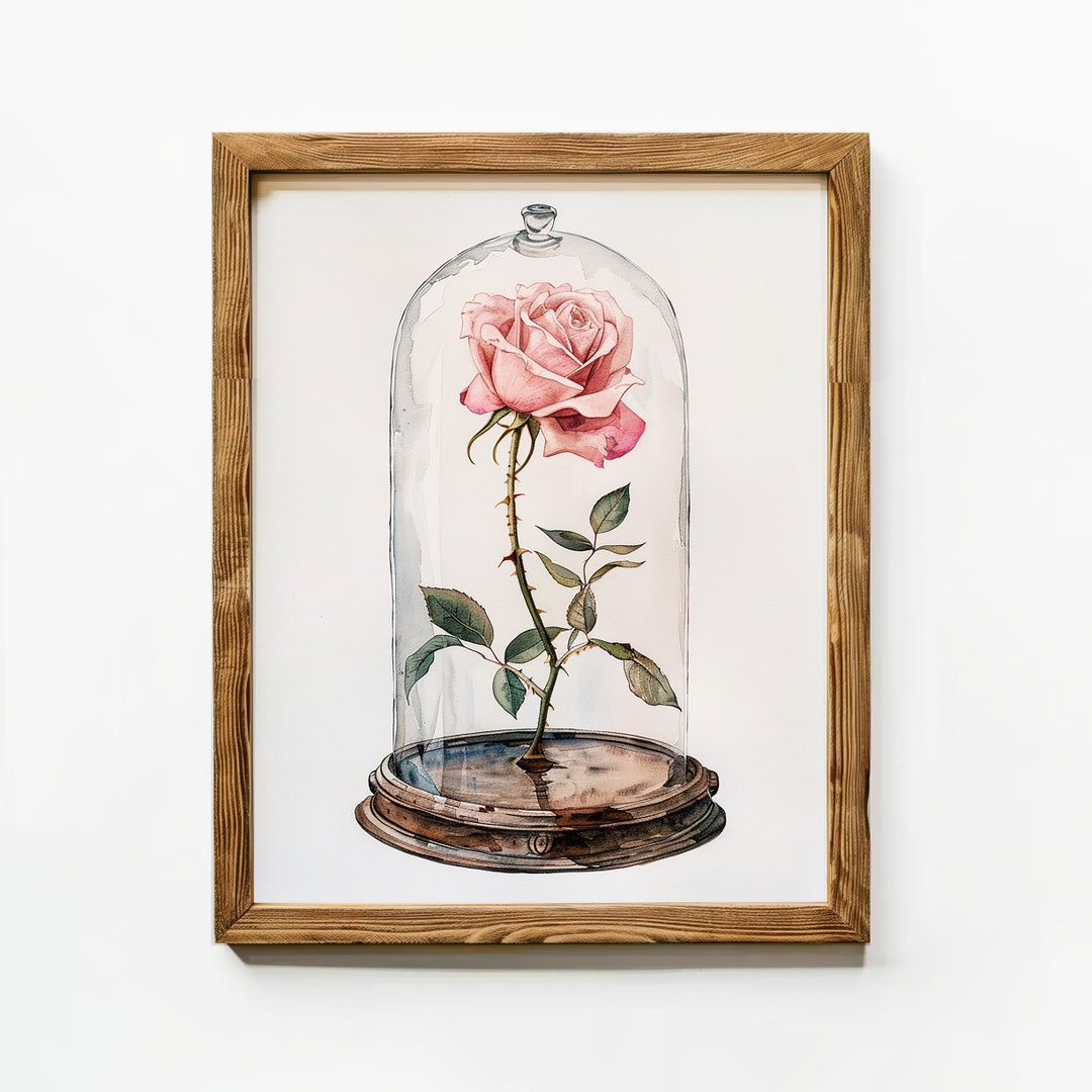 Rose Flowers in Glass Dome Art Print Digital Download Downloadable Art