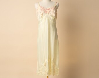 Vintage Butter Yellow Lace Slip Dress