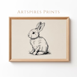 Vintage Bunny Sketch Print, Cute Rabbit Sketch Wall Art for Nursery Room, Cute Bunny Line Drawing, Easter Bunny Print, Digital Download