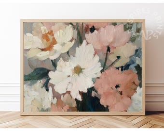 Abstract Flower Printable Art, Impasto Floral Art Print, Neutral Textured Oil Painting, Modern Floral Wall Decor, Digital Download