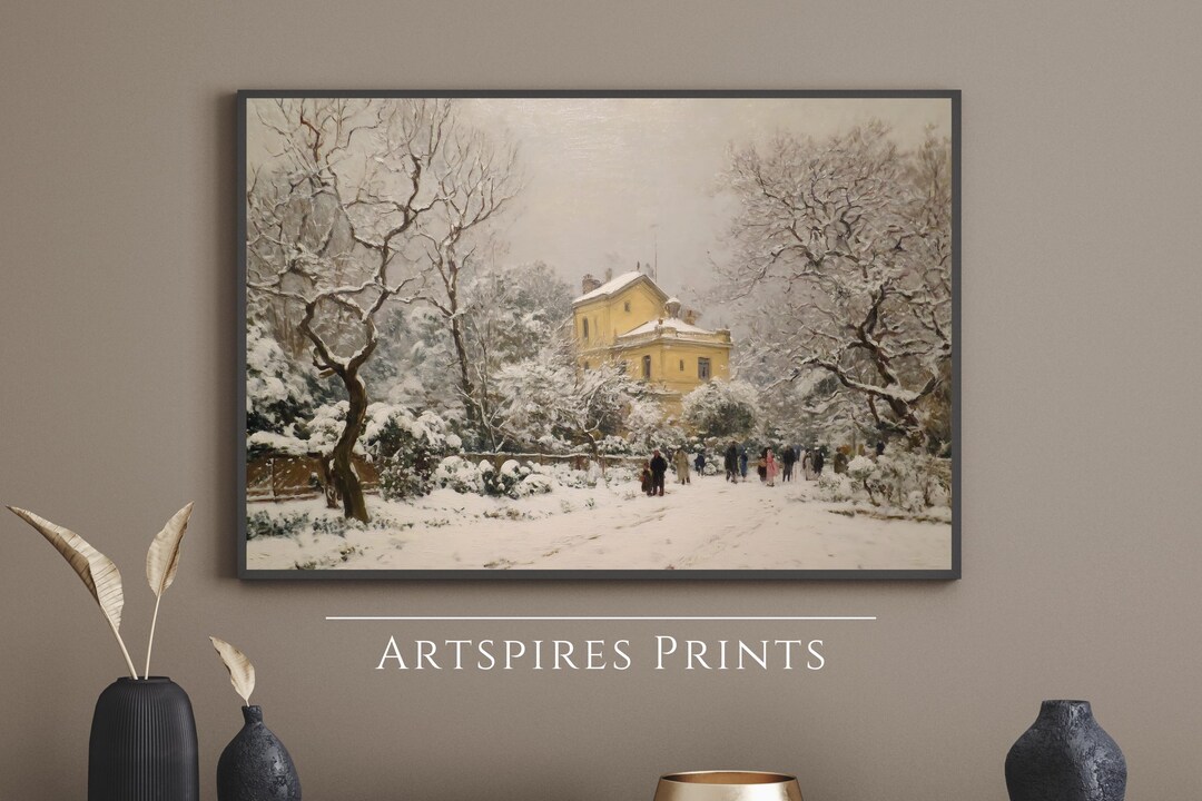 Peaceful Winter Day Painting | Printable Snowy Landscape Wall Art ...