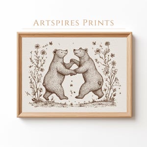 Woodland Bear Wall Art, Forest Animal Nursery Wall Art, Neutral Cottagecore Kids Wall Decor, Digital Download Printable Art, Cute Bear Print