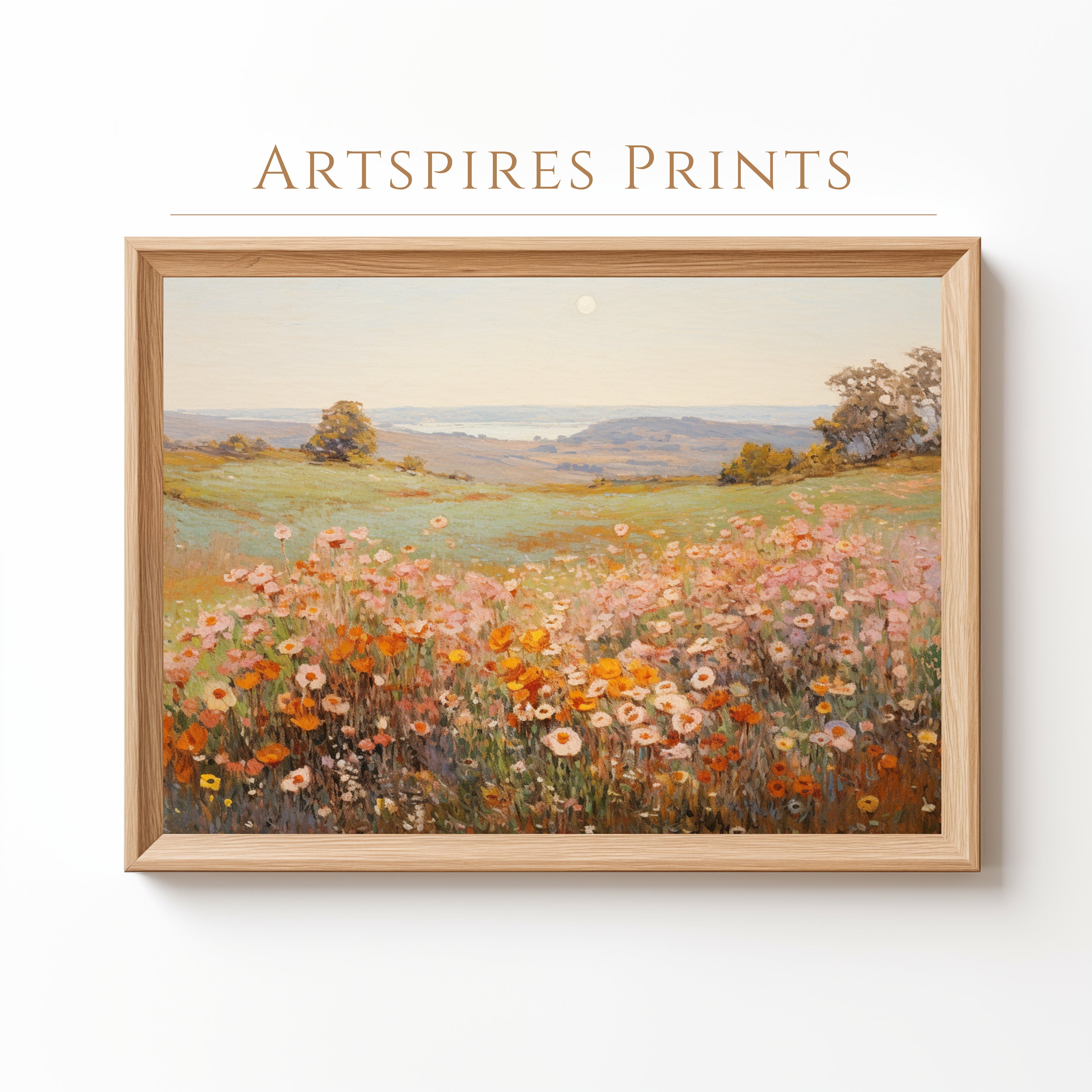 Printable Wildflower Field Landscape Oil Painting, Vintage Country ...