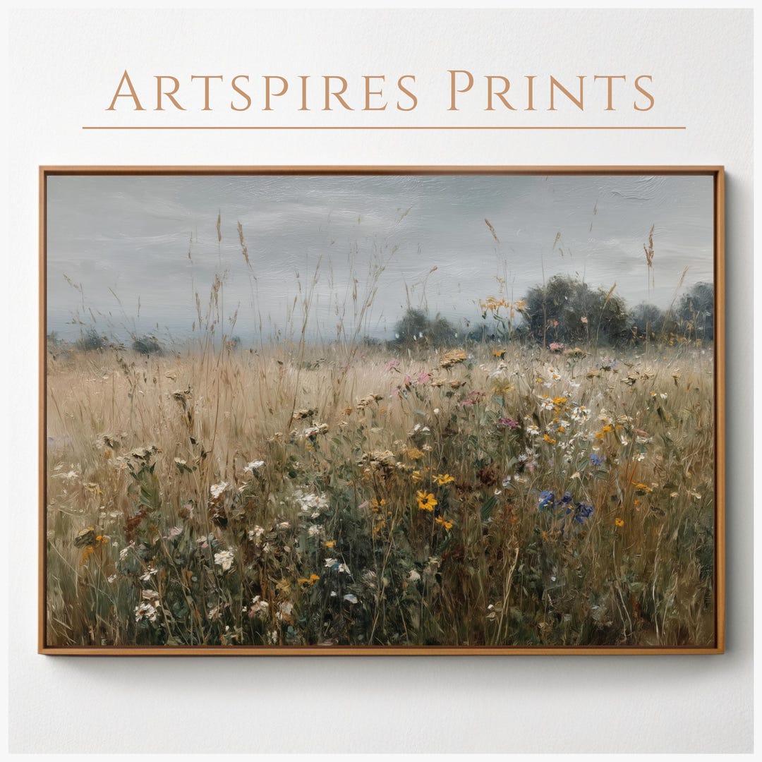 Printable Wildflower Meadow Wall Art Print, Vintage Field Painting With ...