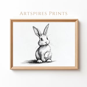 Druckbare Osterhase Druck, Frühling Kaninchen Malerei, Kinderzimmer Wandkunst, Tier Cottagecore Kunst, Waldhase Wand Dekor digitaler Download
