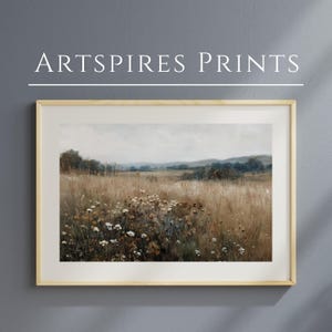 Printable Wildflower Field Landscape Oil Painting, Rustic Meadow Floral Wall Art, Vintage Digital Wall Art Downloadable, Printable Wall Art image 5