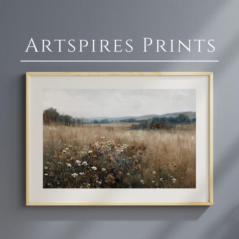 Printable Wildflower Field Landscape Oil Painting, Rustic Meadow Floral Wall Art, Vintage Digital Wall Art Downloadable, Printable Wall Art image 5