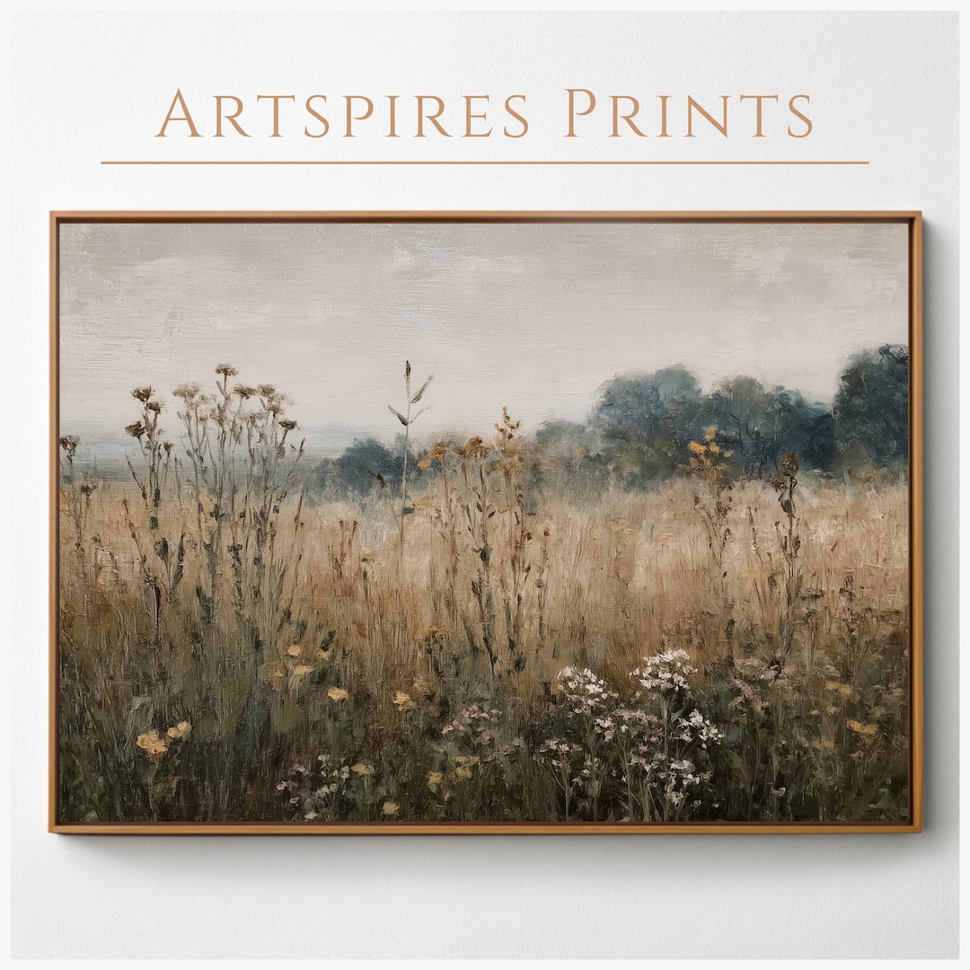 Rustic Wildflower Landscape Art Print, Vintage Meadow Field Print ...