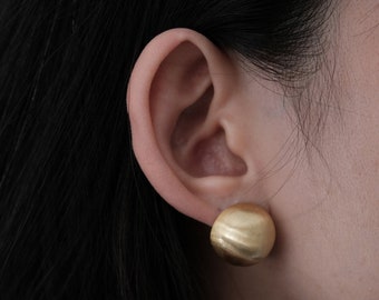 Chunky Brushed Earrings | Half Sphere Silver Ear Studs | Matt Half Ball Earrings | Gold Circle Dome Stud Earrings | Round Bold Minimal Stud