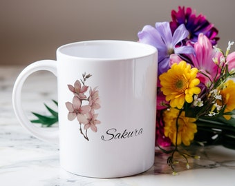 Cherry Blossoms Flower Mug, Sakura Blossom Mug, Coffee Mug, Coffee Cup, Tea Cup, Ceramic Mug -Flower Mug, Gift, Floral, Japan