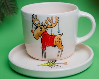 Moo-tiful Ceramic Mug with Cow Motif with Plate
