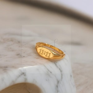 Anello con numero di angelo 11:11, anello con sigillo in oro/argento 18k, anello a fascia con numero fortunato minimalista delicato, anello sottile inciso, regalo di gioielli spirituali 18k Gold