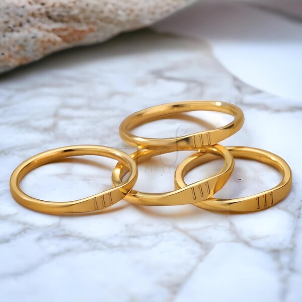 Engel Zahlenring Zierliche 18k Goldplatte, Minimalistischer Glücksband Bandring, dünner Engel Zahlenring in Gold eingraviert, spirituelles Schmuck Geschenk