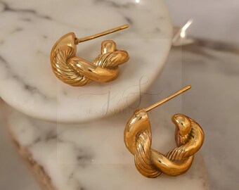 Orecchini a cerchio grossi intrecciati, cerchi con castoni creativi placcati in oro 18k, orecchini a cerchio pendenti con ghirlande, orecchini minimalisti, regalo di gioielli