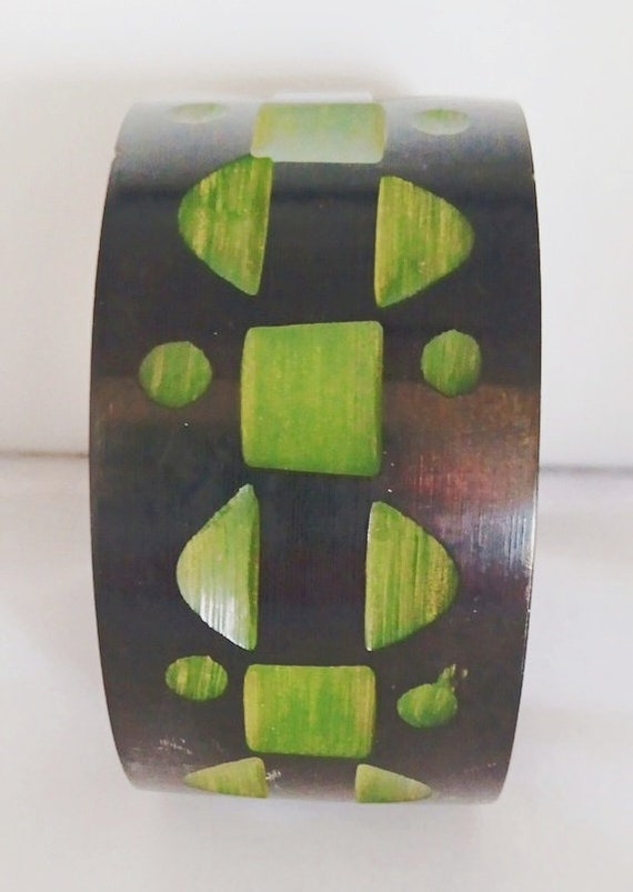 Vintage Black and Green Geometric Bangle/Cuff