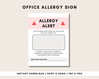Segnale di avviso di allergia in ufficio / Avviso di allergia in ufficio / Allergeni dei dipendenti / Segnale di allergia alle arachidi / Uovo / Latte / Soia / Allergia per adulti / Stampa