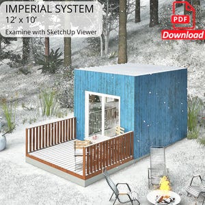 Cabin Plans, Tiny House Build Blueprint, 12x10 Tiny House Plan, Vineyard House Plan,  Guest House Plan, Customizable Cabin Plan