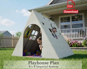 A-Frame Playhouse Plans – 8x8 Kids Backyard Cabin DIY (PDF Download)