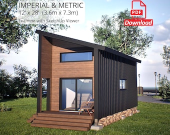 Modern Tiny House Plans | 12x28 Cabin House Blueprint & Floorplan for Compact Living