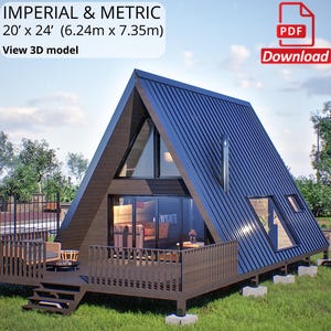 A Frame Tiny House Plan | 20x24 A-Frame Cabin Plan | Modern A Frame Cabin Plans | Blueprint PDF Download