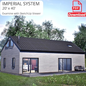 Modern Barndominium Cabin House Plan (20&#39;x40&#39;): 2-Story Tiny Home (Digital Download)