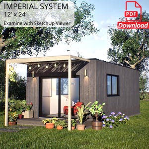 12x24 Tiny House Plan: Small Cabin & Office (Instant Download)