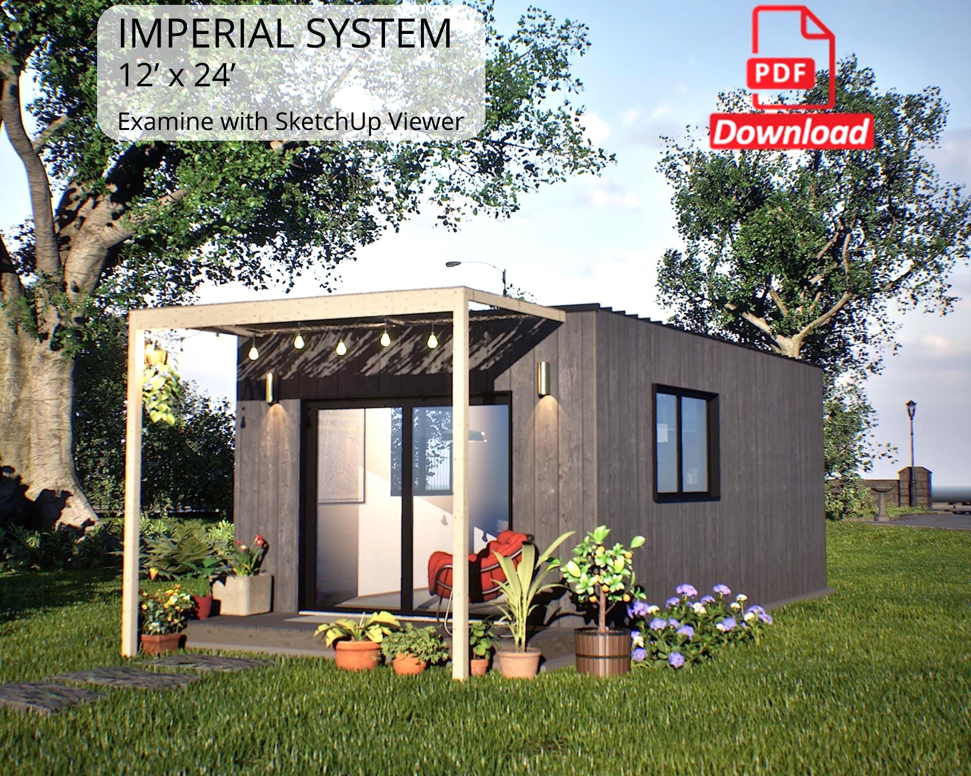 12x24 Tiny House Plan: Small Cabin & Office (Instant Download)