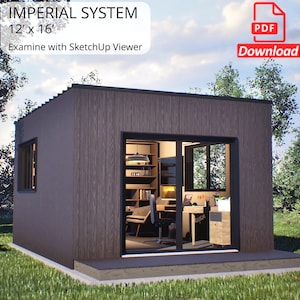 12x16 Tiny Office Plans: Backyard Cabin, Small Office (PDF Download)