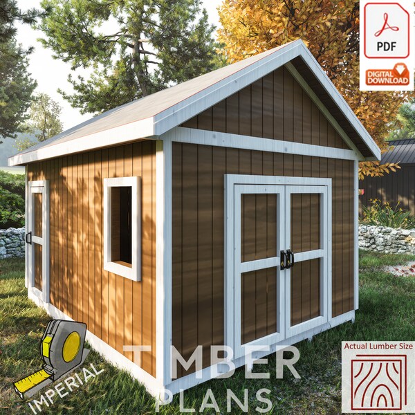 Garden Shed Plans, 12x16 Shed Plans, Wood Plans, Cabin Plans with Material List and Cut List