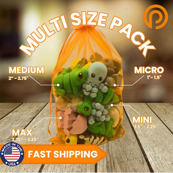 3D Printed Articulated Animal Fidget Toy Multi-Size Pack, PLA Filament, Sensory Play