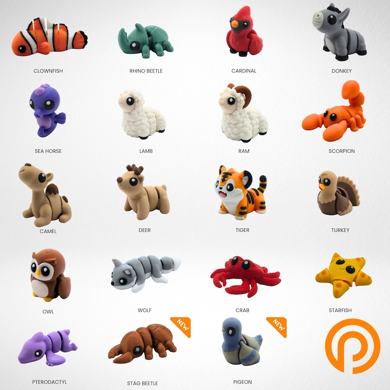 3D Printed Articulated Animal Fidget Toy Multi-Size Pack, PLA Filament, Sensory Play image 8