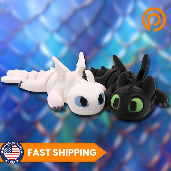 3D Printed Articulated Dragon Figure: Toothless & Light Fury, Glow-in-the-Dark