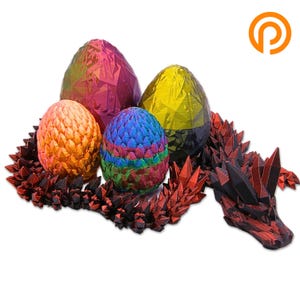 Articulated Crystal Dragon Fidget Figurine with Egg, 3D Printed Desk Toy