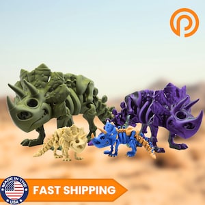 Articulated Triceratops Skeleton Toy | 3D Printed Flexi Dinosaur Fidget Toy | Sensory Toy | Custom Colors Available