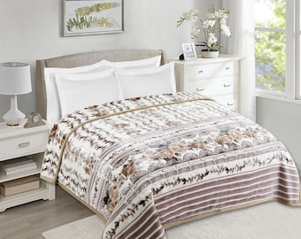 2 Ply Heavy & Warm Korean Style Bed Blanket-Velvet Fleece Blanket for Winter-Reversible Printed Raschel Blanket, Heavy Weighted Blanket